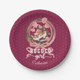 Cute Girly Pink Rococo Shoe Roses Bow Name ペーパープレート