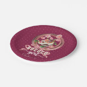 Cute Girly Pink Rococo Shoe Roses Bow Name ペーパープレート (アングル)