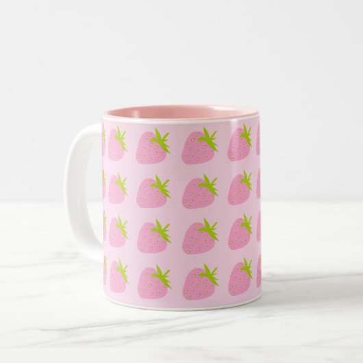 Cute Girly Pink Strawberry Pattern ツートーンマグカップ (正面左)