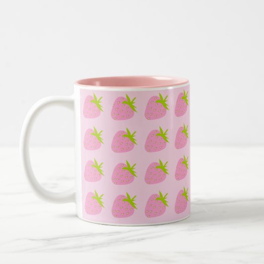 Cute Girly Pink Strawberry Pattern ツートーンマグカップ (左)