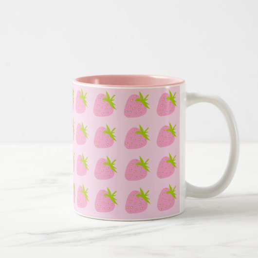 Cute Girly Pink Strawberry Pattern ツートーンマグカップ (右)