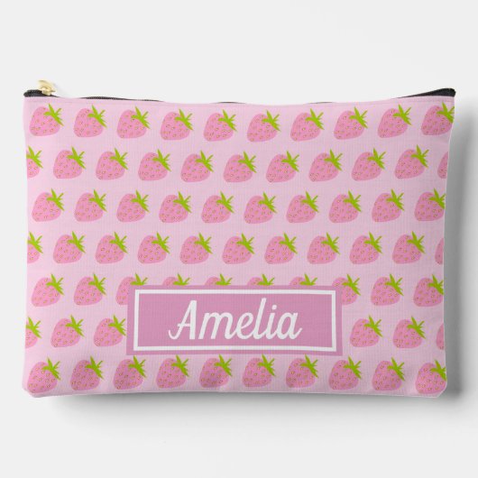 Cute Girly Pink Strawberry Pattern Personalised アクセサリーポーチ (正面)
