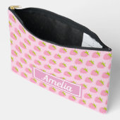 Cute Girly Pink Strawberry Pattern Personalised アクセサリーポーチ (見開き)