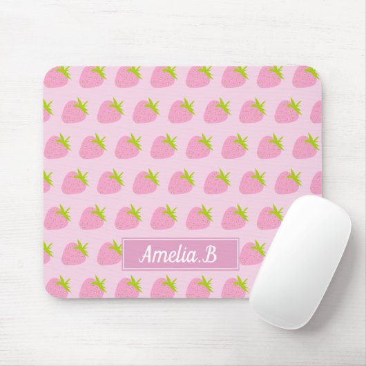 Cute Girly Pink Strawberry Pattern Personalised マウスパッド (マウス)