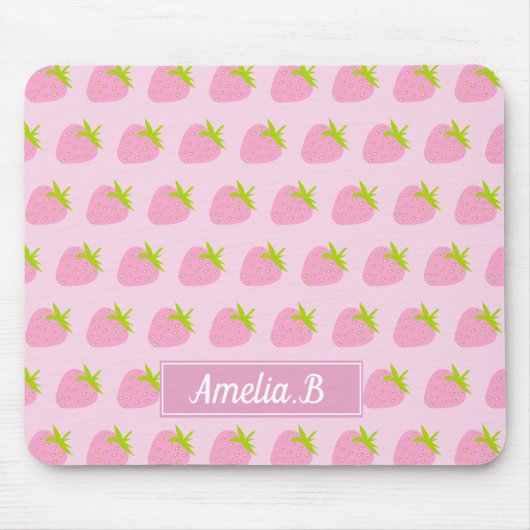 Cute Girly Pink Strawberry Pattern Personalised マウスパッド (正面)