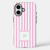 Cute Girly Pink Striped Personalized Initial Case-Mate iPhoneケース (裏面)