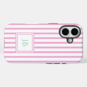 Cute Girly Pink Striped Personalized Initial Case-Mate iPhoneケース (裏面 (横))
