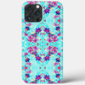 Cute Girly Purple Flower Pattern on Aqua Blue Case-Mate iPhoneケース (裏面)