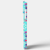 Cute Girly Purple Flower Pattern on Aqua Blue Case-Mate iPhoneケース (裏面 / 左)