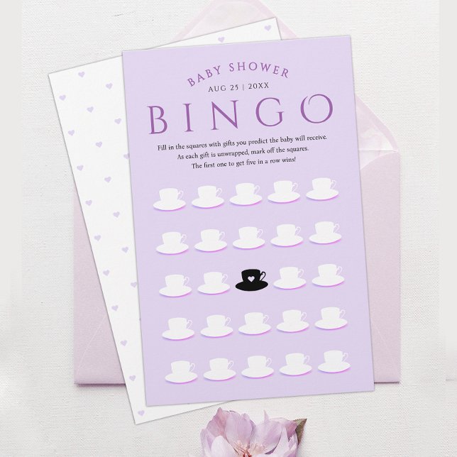 Cute Girly Purple Lavender Baby Shower Bingo Tea  (クリエイターアップロード済み)