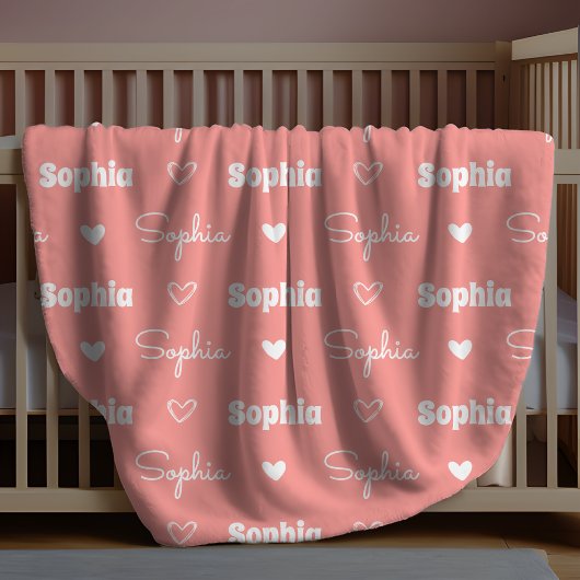 Cute girly rust pink repeating name monogram フリースブランケット