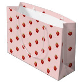 Cute Girly Strawberry Pattern on Pink  ラージペーパーバッグ (裏面アングル)