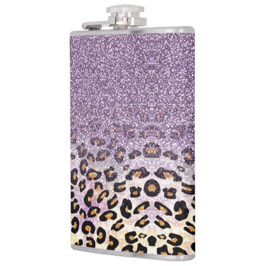 Cute girly trendy purple faux glitter leopard  フラスク (左)