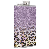 Cute girly trendy purple faux glitter leopard  フラスク (右)