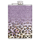 Cute girly trendy purple faux glitter leopard  フラスク (正面)