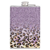 Cute girly trendy purple faux glitter leopard  フラスク (裏面)