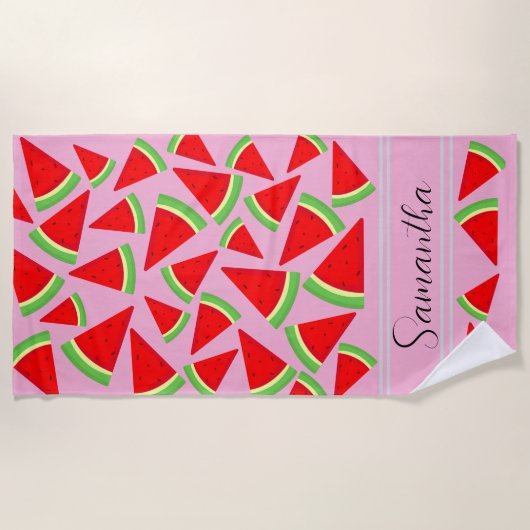 Cute girly Watermelon name Summer  ビーチタオル (正面)