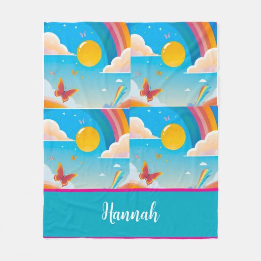 Cute Girly Whimsical Rainbow Happiness Personalize フリースブランケット (正面)