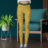 Cute Glam Green Gold Glitter Sparkles Yoga Sport レギンス