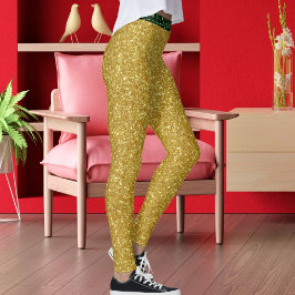 Cute Glam Green Gold Glitter Sparkles Yoga Sport レギンス