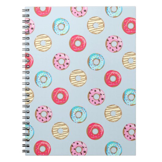 Cute Glazed Donut Pattern Light Blue ノートブック (正面)