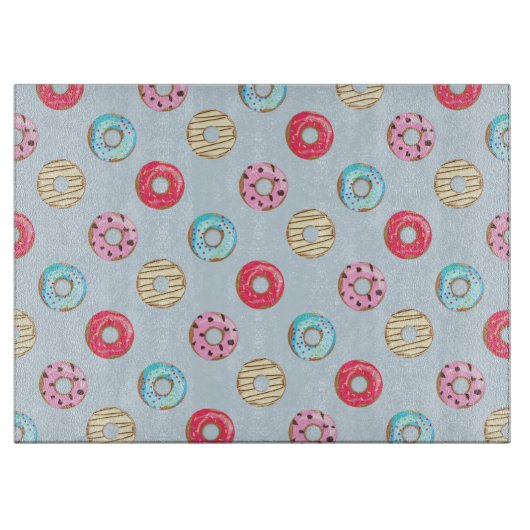 Cute Glazed Doughnut Pattern Light Blue カッティングボード (正面)