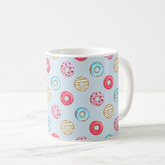 Cute Glazed Doughnut Pattern Light Blue コーヒーマグカップ (正面右)