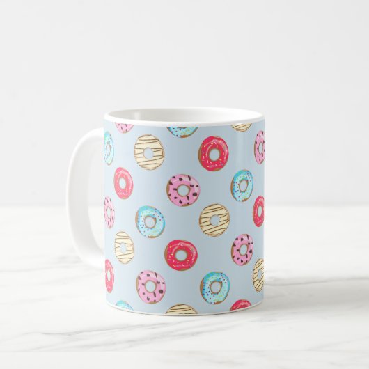 Cute Glazed Doughnut Pattern Light Blue コーヒーマグカップ (正面左)