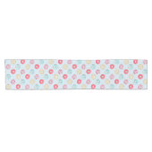 Cute Glazed Doughnut Pattern Light Blue ショートテーブルランナー (横)