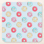 Cute Glazed Doughnut Pattern Light Blue スクエアペーパーコースター (正面)