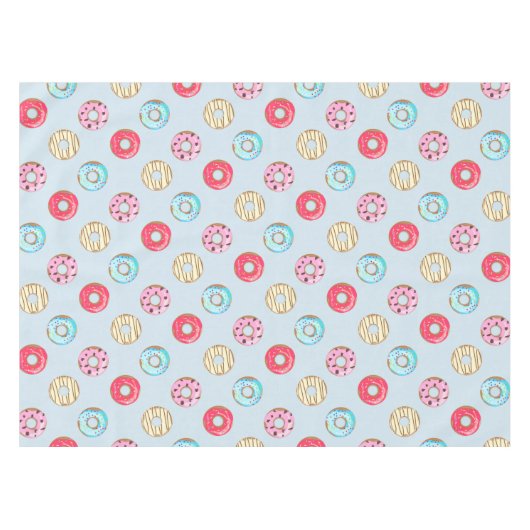 Cute Glazed Doughnut Pattern Light Blue テーブルクロス (正面(横))