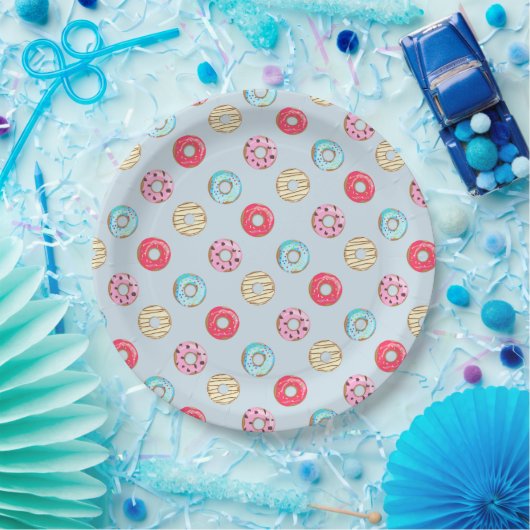 Cute Glazed Doughnut Pattern Light Blue ペーパープレート (パーティー)