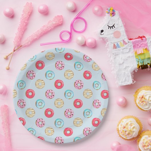 Cute Glazed Doughnut Pattern Light Blue ペーパープレート (パーティー)