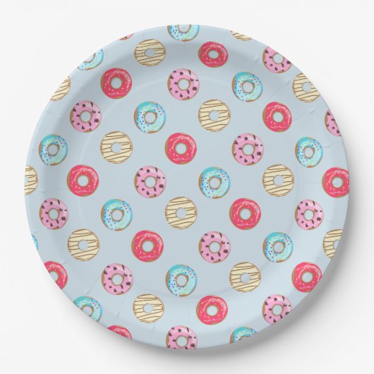 Cute Glazed Doughnut Pattern Light Blue ペーパープレート (正面)