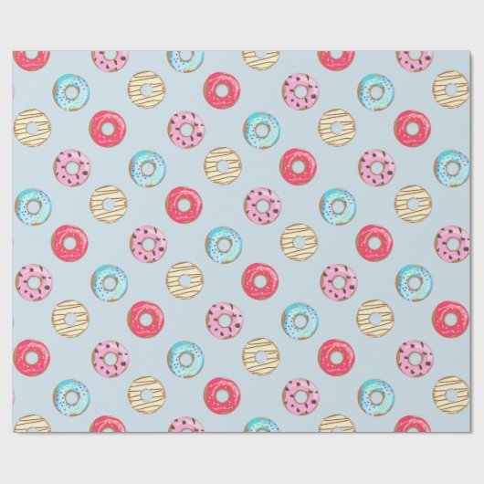 Cute Glazed Doughnut Pattern Light Blue ラッピングペーパー (フラット)