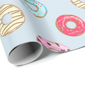 Cute Glazed Doughnut Pattern Light Blue ラッピングペーパー (ロールコーナー)