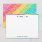 Cute Glitter Rainbow Stripes Colorful Border Name サンキューカード (正面/裏面)