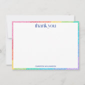 Cute Glitter Rainbow Stripes Colorful Border Name サンキューカード (正面)