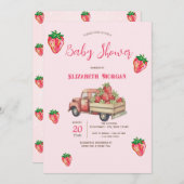 Cute Glitter Strawberries Truck Dots Baby Shower 招待状 (正面/裏面)