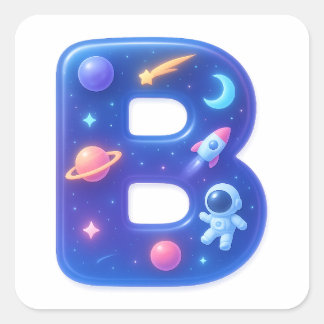 Cute Glossy Space Alphabet Letter B – Galaxy Theme スクエアシール