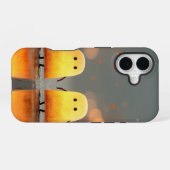 Cute Glowing Ghosts Under Street Lamps – Cozy Hall iPhone 16ケース (裏面横)