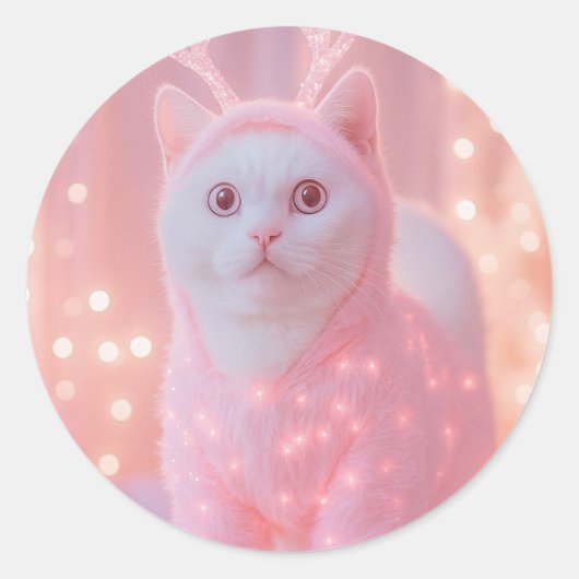 Cute Glowing Reindeer Kitty Winter Fantasy         ラウンドシール (正面)