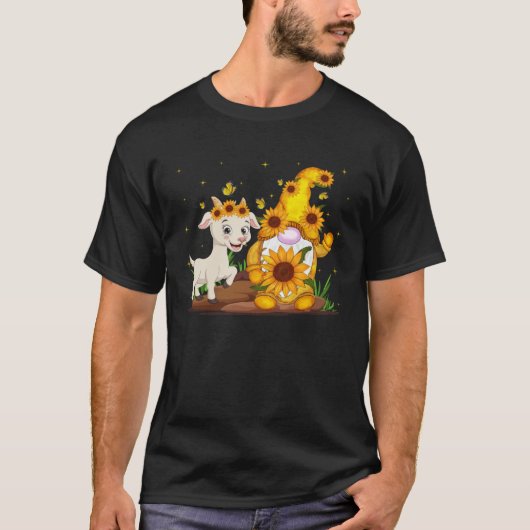 Cute Gnome And Goat Sunflower  Gnome Goat Farmer Tシャツ (正面)
