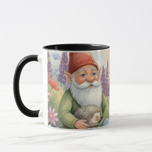 Cute gnome and hedgehog floral mug  マグカップ (左)