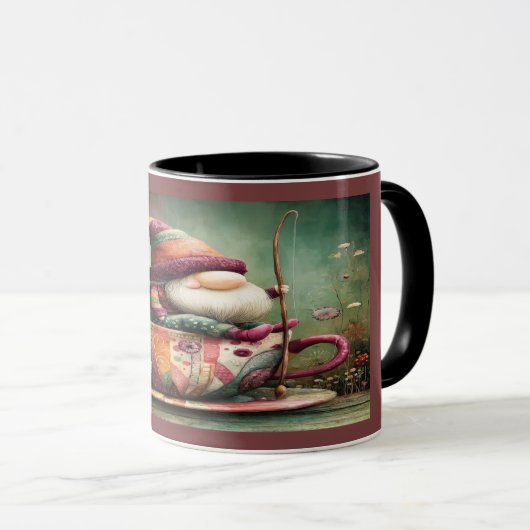 Cute Gnome Fishing in a Teacup Whimsical Mug マグカップ (正面右)
