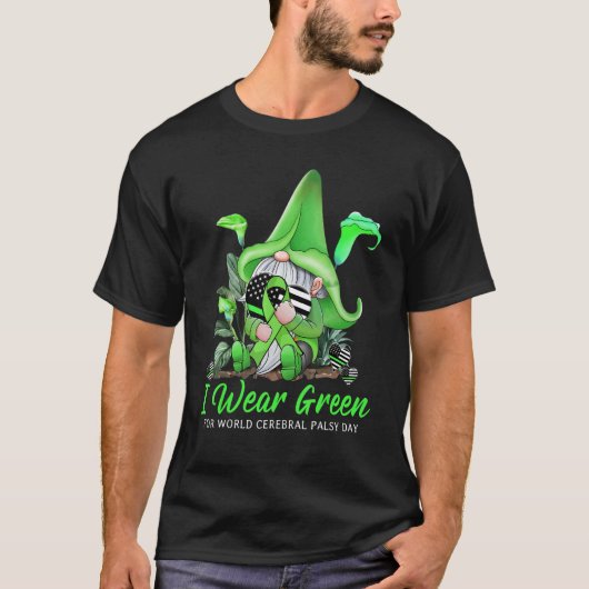 Cute Gnome Holding Green Ribbon World Cerebral Pal Tシャツ (正面)