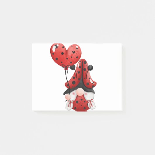 Cute Gnome Ladybug With Heart Balloon ポストイット (正面)