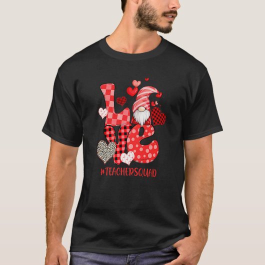 Cute Gnome Love Heart Leopard Plaid Teacher Squad  Tシャツ (正面)