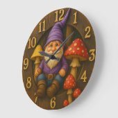 Cute gnome rustic style mushroom forest clock ラージ壁時計 (傾斜)