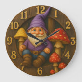 Cute gnome rustic style mushroom forest clock ラージ壁時計 (正面)
